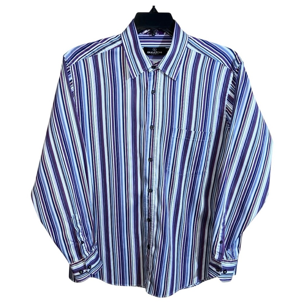 Bugatchi Uomo Shirt Men’s Size L Purple Pink Blue Casual Long Sleeve Button Up